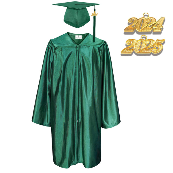 Shiny Kindergarten Graduation Gown Cap & Tassel Charm Forest Green