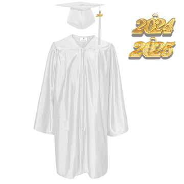 Shiny Kindergarten Graduation Gown Cap & Tassel Charm White