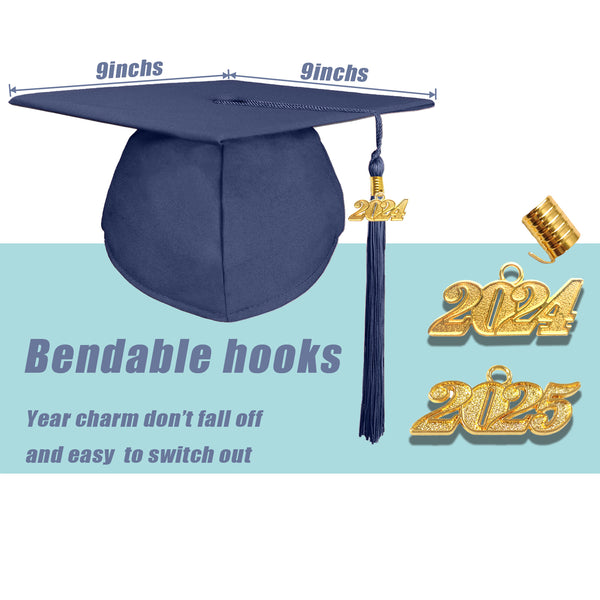 Matte Graduation Cap and Gown with Tassel Charm Unisex Navy