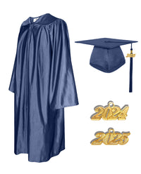 Shiny Graduation Cap and Gown with Tassel Charm Navy