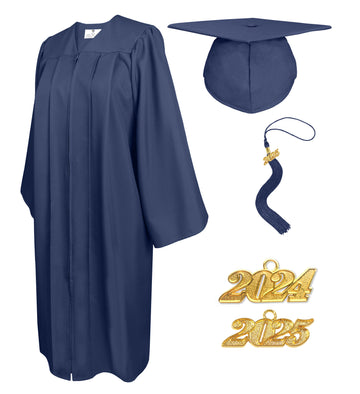 Matte Graduation Cap and Gown with Tassel Charm Unisex Navy