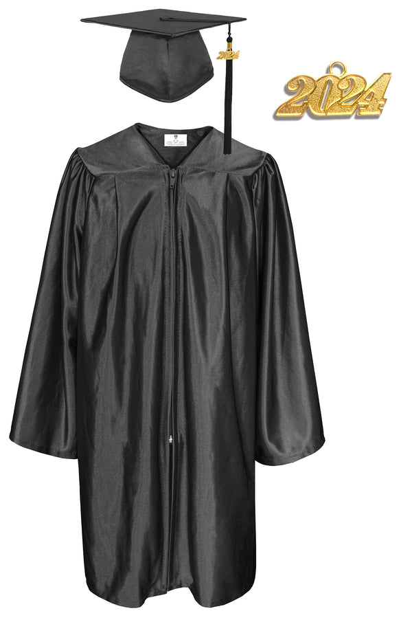 Shiny Kindergarten Graduation Gown Cap & Tassel Charm Black