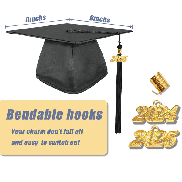 Shiny Graduation Cap and Gown with Tassel Charm Black