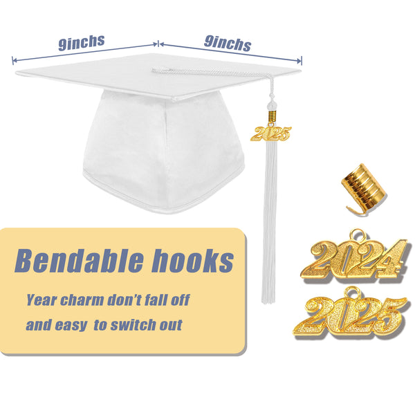 Shiny Graduation Cap and Gown with Tassel Charm White