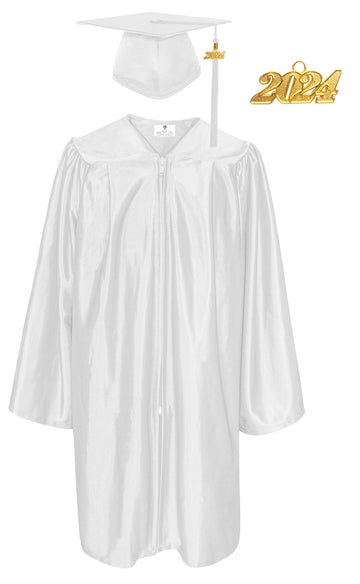 Shiny Kindergarten Graduation Gown Cap & Tassel Charm White