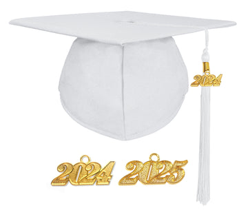 Matte Adult Graduation Cap with Graduation Tassel Charm White (One Size Fits All)