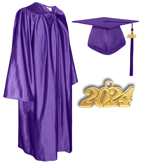 Shiny Graduation Cap and Gown with Tassel Charm Purple