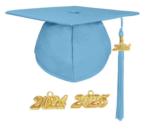 Matte Adult Graduation Cap with Graduation Tassel Charm Sky Blue (One Size Fits All)