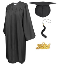 Matte Graduation Cap and Gown with Tassel Charm Unisex Black