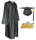 Shiny Graduation Cap and Gown with Tassel Charm Black