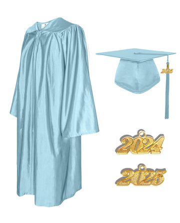 Shiny Graduation Cap and Gown with Tassel Charm Sky Blue