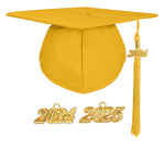 Matte Graduation Cap and Gown with Tassel Charm Unisex Gold