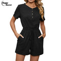 Happy Secret  Casual Short Rompers for Women Summer  one piece garments  with Pockets