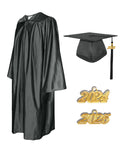 Shiny Graduation Cap and Gown with Tassel Charm Black