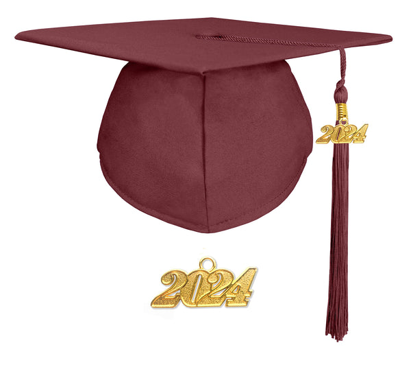 Matte Adult Graduation Cap with Graduation Tassel Charm Maroon (One Size Fits All)