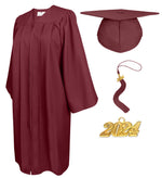 Matte Graduation Cap and Gown with Tassel Charm Unisex Maroon