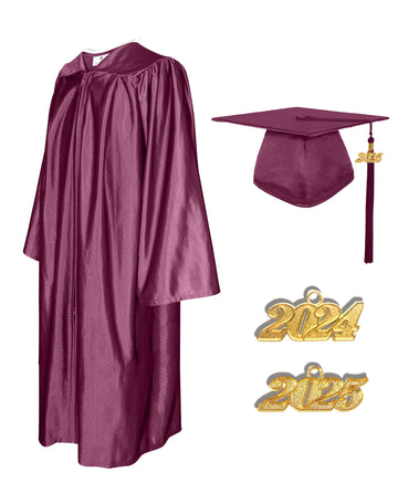 Shiny Graduation Cap and Gown with Tassel Charm Maroon