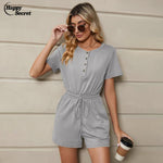 Happy Secret  Casual Short Rompers for Women Summer  one piece garments  with Pockets