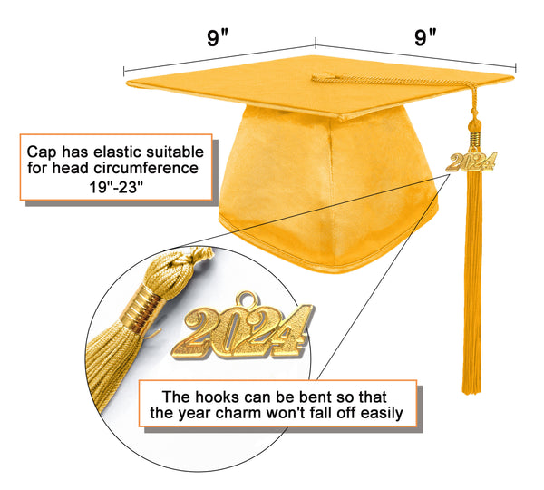 Shiny Graduation Cap and Gown with Tassel Charm Gold