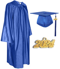 Shiny Graduation Cap and Gown with Tassel Charm Royal Blue