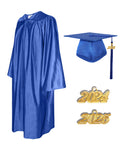 Shiny Graduation Cap and Gown with Tassel Charm Royal Blue