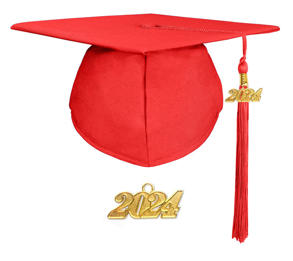 Matte Adult Graduation Cap with Graduation Tassel Charm Red (One Size Fits All)