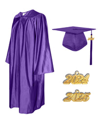 Shiny Graduation Cap and Gown with Tassel Charm Purple