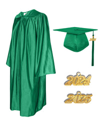 Shiny Graduation Cap and Gown with Tassel Charm Forest Green