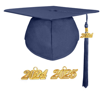 Matte Adult Graduation Cap with Graduation Tassel Charm Navy (One Size Fits All)