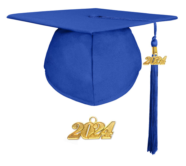 Matte Adult Graduation Cap with Graduation Tassel Charm Royal Blue (One Size Fits All)