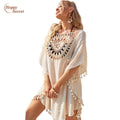 Happy Secret Women  Beach coverups Cut-out pullover Cover Up  Summer Bathing Suit Vacation Outfits With Tassel