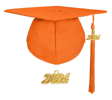 Matte Adult Graduation Cap with Graduation Tassel Charm Orange (One Size Fits All)