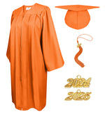 Matte Graduation Cap and Gown with Tassel Charm Unisex Orange