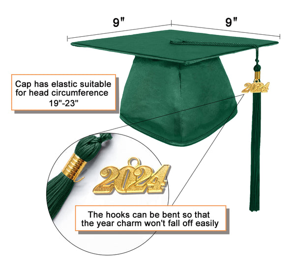 Shiny Graduation Cap and Gown with Tassel Charm Forest Green