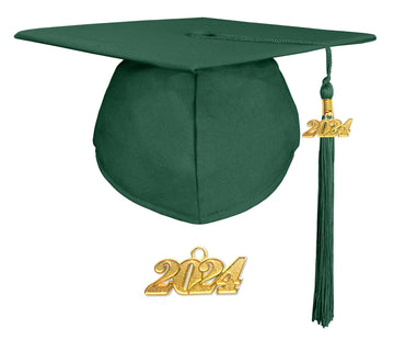 Matte Adult Graduation Cap with Graduation Tassel Charm Forest Green (One Size Fits All)