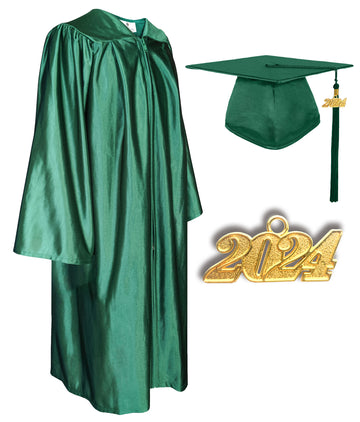 Shiny Graduation Cap and Gown with Tassel Charm Forest Green
