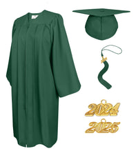 Matte Graduation Cap and Gown with Tassel Charm Unisex Forest Green