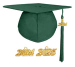 Matte Graduation Cap and Gown with Tassel Charm Unisex Forest Green