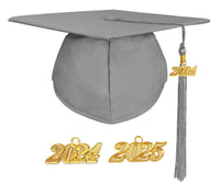 Matte Adult Graduation Cap with Graduation Tassel Charm Silver (One Size Fits All)