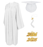 Matte Graduation Cap and Gown with Tassel Charm Unisex White