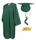 Matte Graduation Cap and Gown with Tassel Charm Unisex Forest Green