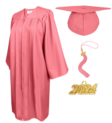 Matte Graduation Cap and Gown with Tassel Charm Unisex Pink