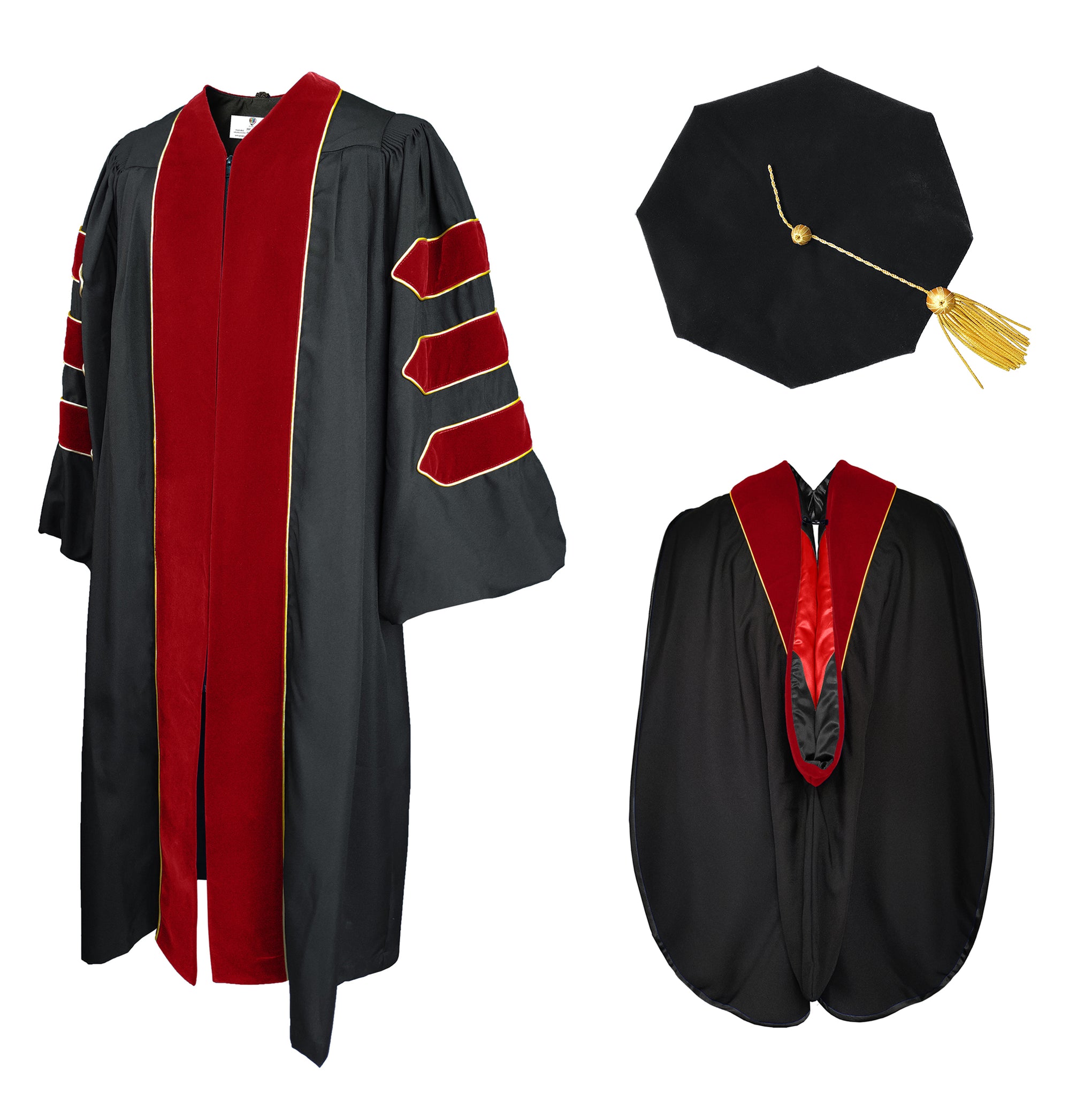 PhD REGALIA PACKAGE (GOLD 2024 TASSEL AND PhD HOOD)